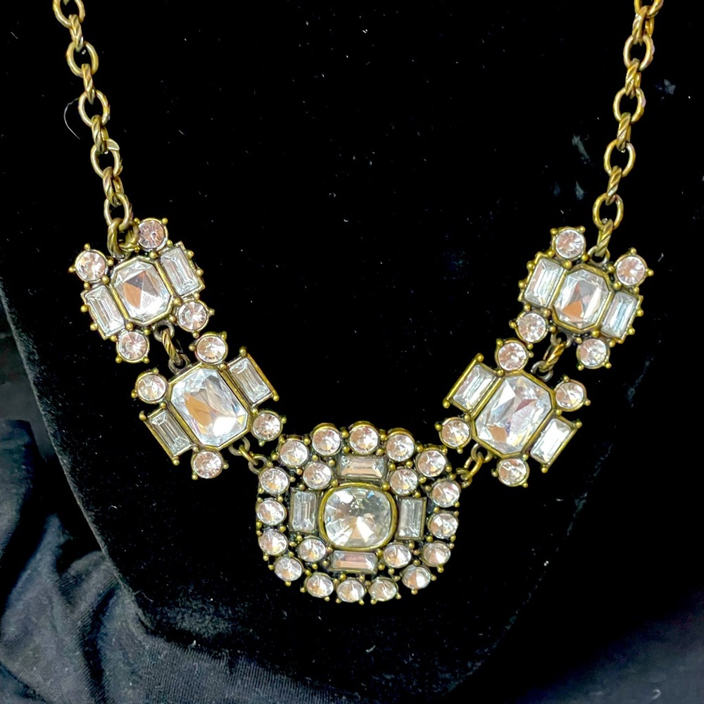J. Crew necklace w/ acrylic stones, brass-tone hardware, spring ring clasp